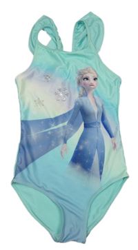 Mátovo-světlemodré jednodílné plavky s Elsou a volánky 