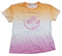 Oranžovo-bílo-růžové tričko s palmou a nápisy Alive