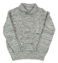 Šedý melírovaný svetr s límcem a copánkovým vzorem Topolino