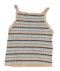 Světlerůžovo-barevný pruhovaný žebrovaný pletený crop top H&M