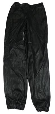 Černé koženkové cuff kalhoty New Look