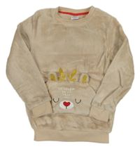 Béžová chlupatá mikina s kapsou se sobem