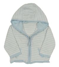 Bílo-světlemodrý pruhovaný propínací svetr s kapucí Mothercare