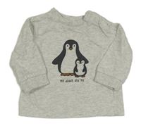 Světlešedé melírované triko s tučňáky Topomini