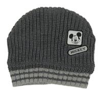 Šedá pletená čepice s nášivkami - Mickey George