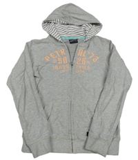 Šedá melírovaná propínací mikina s nápisem a kapucí Petrol Industries