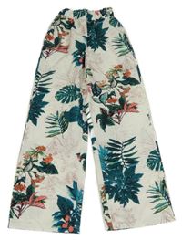 Smetanové lehké široké kalhoty s listy