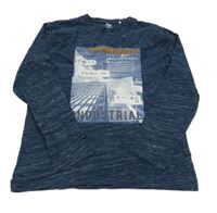 Tmavomodré melírované triko s potiskem