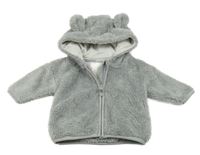 Šedá chlupatá propínací mikina s kapucí s oušky Next