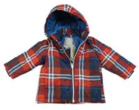 Nové - Červeno-tmavomodro-bílá kostkovaná šusťáková zimní bunda s kapucí Name it