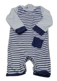 Světlešedo-tmavomodrý pruhovaný UV overal s kapsou
