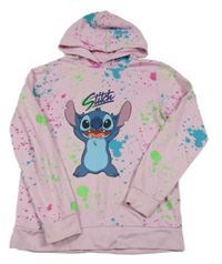 Růžovo-barevná skvrnitá mikina se Stitchem a kapucí Disney
