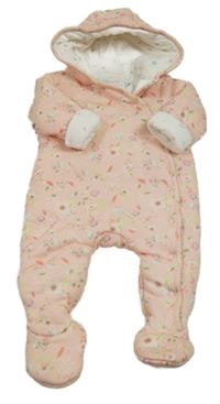 Růžová květovaná zateplená kombinéza s kapucí Miniclub