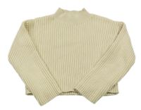 Béžový žebrovaný crop svetr