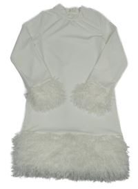 Bílé žebrované šaty s kožešinou Shein