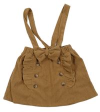 Hnědá žebrovaná sukně s mašlí s knoflíky a kšandami Shein