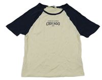 Světležluto-tmavomodré crop tričko s nápisem H&M