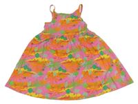 Neonově růžovo-barevné bavlněné šaty s listy a palmami Primark