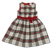 Smetanovo-barevné kostkované šaty s mašlí H&M
