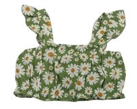 Zeleno-bílý květovaný crop top shein