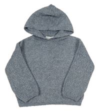 Šedomodrý vzorovaný pletený svetr s kapucí Zara