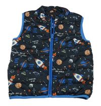 Tmavomodrá šusťáková zateplená vesta s vesmírem Name it