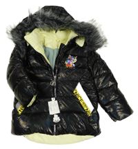 Nové - černá šusťáková zimní bunda s kočkou a kapucí s kožešinou 