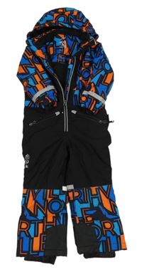 Tmavomodro-oranžová vzorovaná šusťáková zimní kombinéza s kapucí C&A