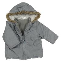 Šedá šusťáková zateplená bunda s kapucí s kožešinou Ergee