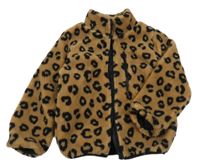 Hnědo-černá vzorovaná huňatá podšitá leopardí bunda H&M