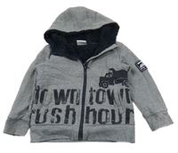 Tmavomodrá pruhovaná zateplená propínací mikina s nápisy a kapucí Topolino