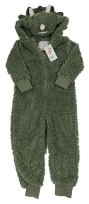 Nové - tmavozelená chlupatá kombinéza s kapucí - dino F&F