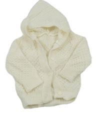 Smetanový vzorovaný propínací svetr s kapucí 