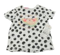 Nové - bílo-šedé puntíkaté tričko s melounem F&F