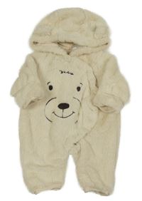 Smetanová chlupatá podšitá kombinéza s medvědem a kapucí Pep&Co