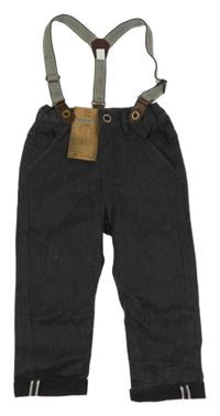 Nové - tmavošedé chino kalhoty s kšandami F&F