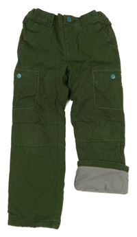 Zelené plátěné zateplené kalhoty s kapsami Vertbaudet