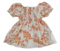 Bílo-cihlová lehká květovaná tunika s žabičkováním Shein