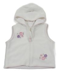 Bílá fleecová podšitá propínací vesta s květem a kapucí Mothercare