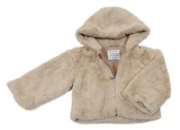 Béžový kožešinový podšitý kabátek s kapucí Primark