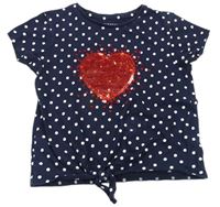 Tmavomodré puntíkaté tričko se srdcem z flitrů Primark