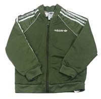 Khaki sportovní propínací mikina s logem Adidas