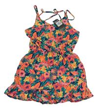 Tmavomodrý květovaný kraťasový overal Primark