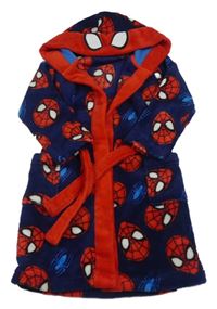 Tmavomodro-červený plyšový župan se Spidermany a kapucí Marvel
