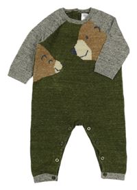 Khaki-šedý pletený overal s medvídky GAP