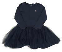 Tmavomodré puntíkaté šaty s tylovou sukní Okaidi