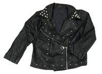 Černý koženkový křivák s perlami 