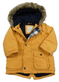 Hořčicová šusťáková zateplená bunda s kapucí s kožešinou George