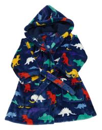 Tmavomodro-barevný plyšový župan s diny a kapucí Nutmeg