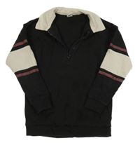 Černo-béžovo-mahagonová mikina s límečkem Tu